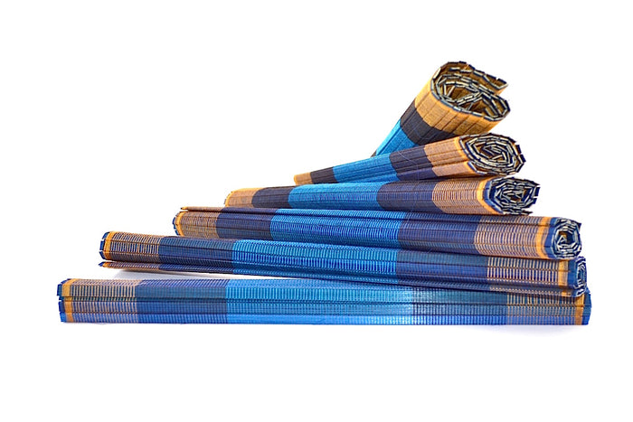 ADRIEN BLU & GOLD BAMBOO PLACEMATS W BANS